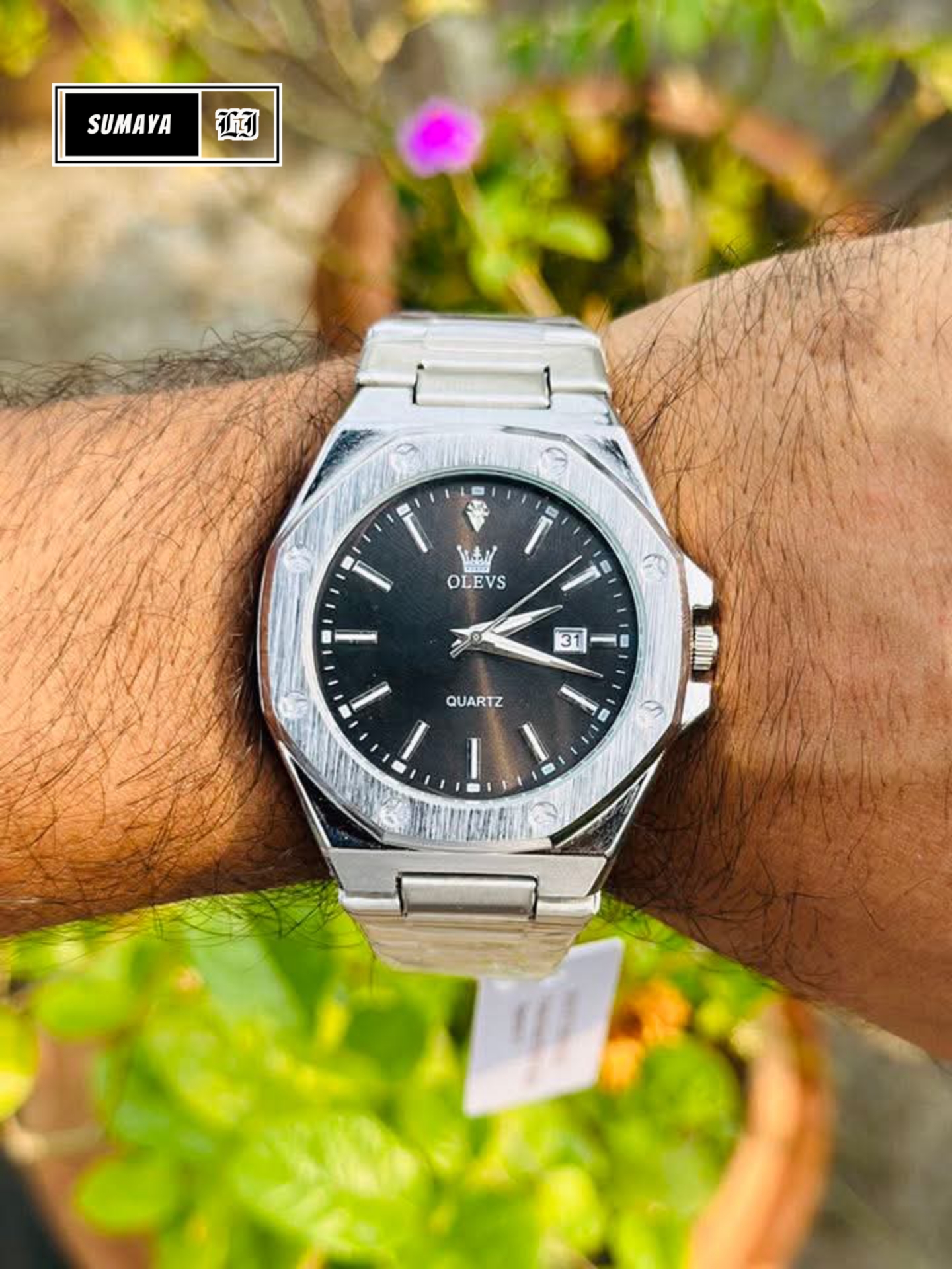 Stylish Alloy Case Day/Date Wrist Watch