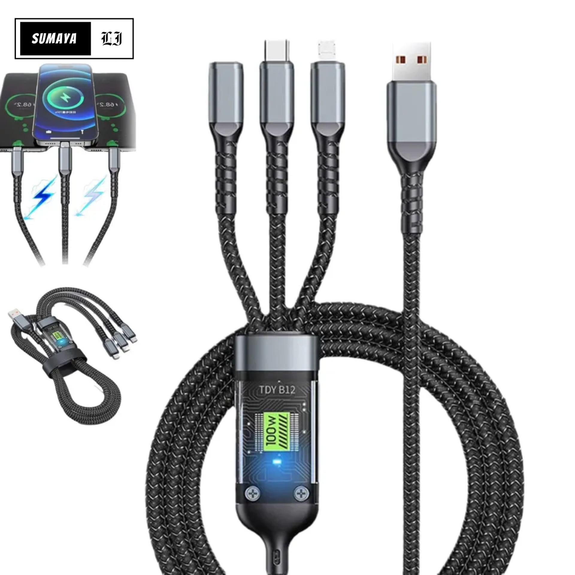Moxx MDC-3C 3-in-1 Fast Charging Cable – Micro USB, Type-C & Lightning