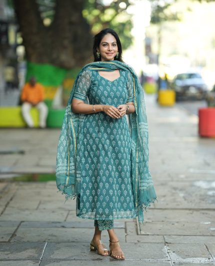 Elegant Kota Cotton Batik Printed Ready-Made Three Piece